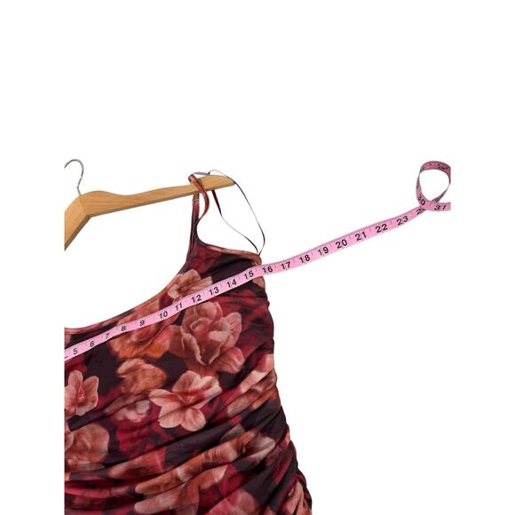 Runaway The Label - Sacha Midi Dress in Wine Floral Bodycon Ruched Womens L New - Picture 8 of 10